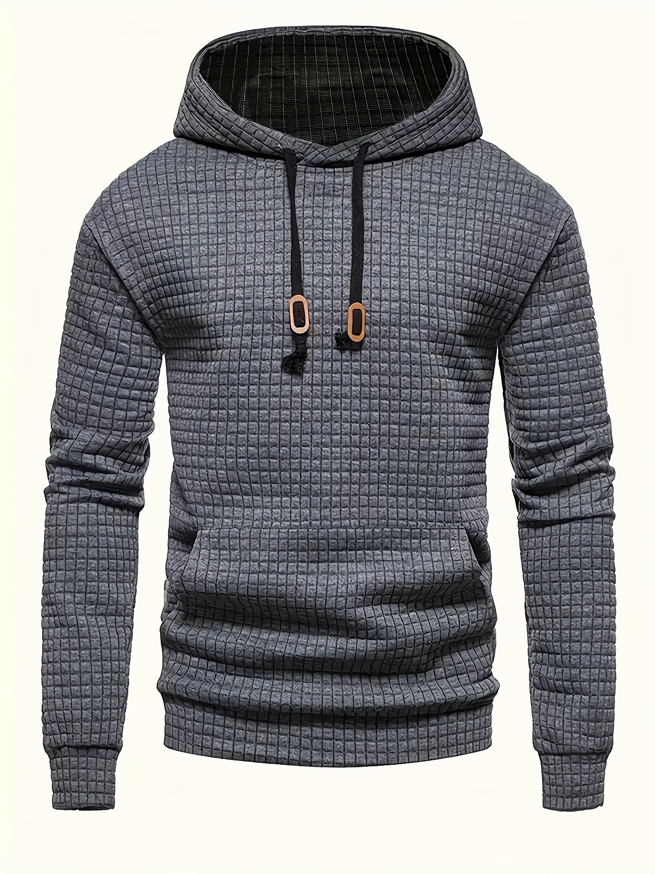 Plus Size Men's Solid Textured Hoodie Spring Fall Winter Hooded Sweatshirt For Big & Tall Males, Men's Clothing