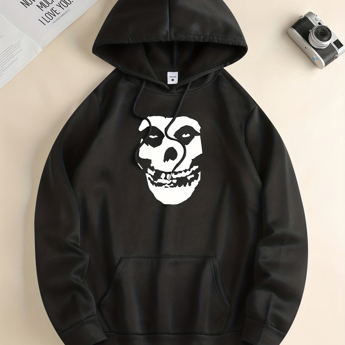 Skull Print Hoodie, Hoodies For Men, Men's Casual Graphic Design Pullover Hooded Sweatshirt With Kangaroo Pocket Streetwear For Winter Fall, As Gifts Halloween