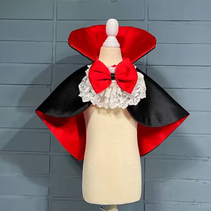 [Halloween Pet Costume] Funny Halloween Pet Costume for Cats & Small Dogs - Black & Red Cape with Hood, Polyester, All-Season Playful Outfit for Trick-or-Treating, Halloween Costume for Cats, Playful Pet Attire, Whimsical Des