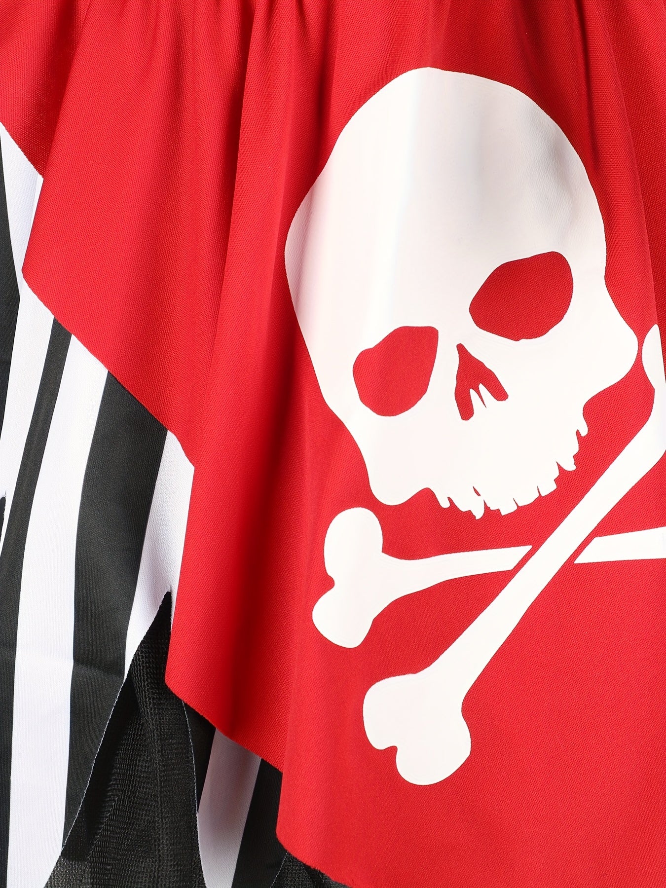 Girls Fun & Cool Off Shoulder Crisscross Strap Front Crossbone Pattern Asymmetrical Dress & Striped Headband For Halloween Party, Girls Pirate Dress Up Outfit, 2pcs