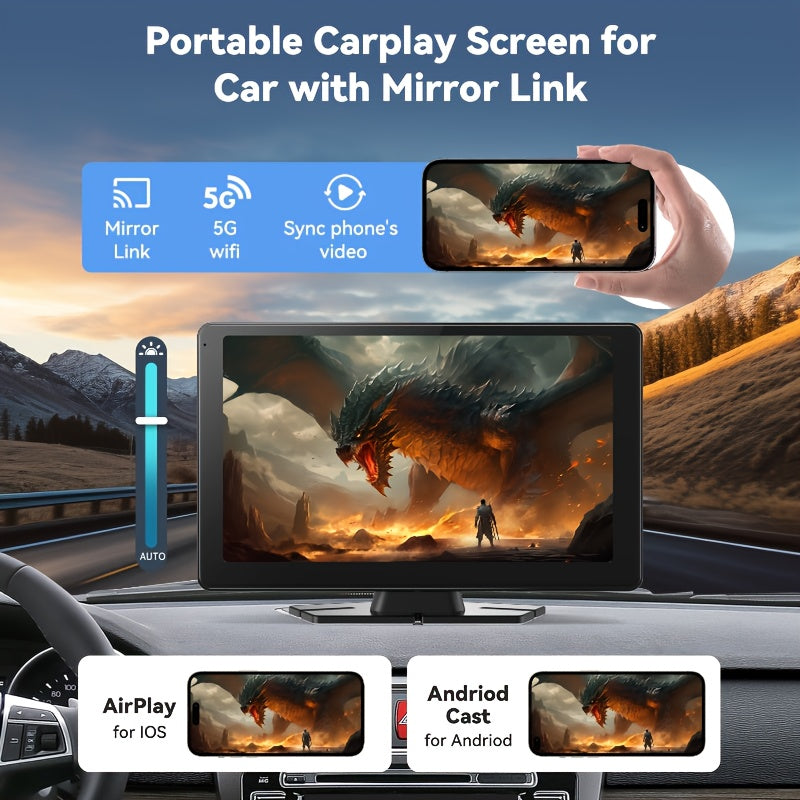 9'' 1080P CarplayTouch Screen Double, Car Stereo, Radio, MP5 Player, Car Audio Receivers, Support Mirror Link/ Hands Free Call/ BT/ FM/ Wireless Remote/ TF/ USB/ Aux with IR Remote Control, Driving Navigation Aid, Hands-Free
