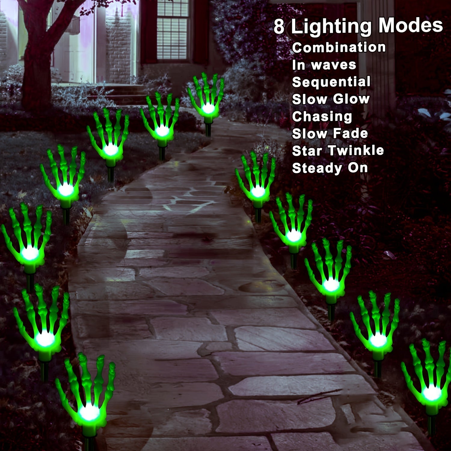 [Fast Arrival] 12pcs Solar-Powered Halloween Garden Lights - Waterproof LED Skeleton Hands, 8 Lighting Modes, Outdoor Yard & Lawn Decorations for Spooky Ambiance