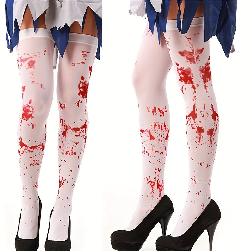 Vampire Nurse Blood Stockings - Halloween Costume Accessory - Knee-High Socks - Party Wear - Hand Wash or Dry Clean - No Battery Required
