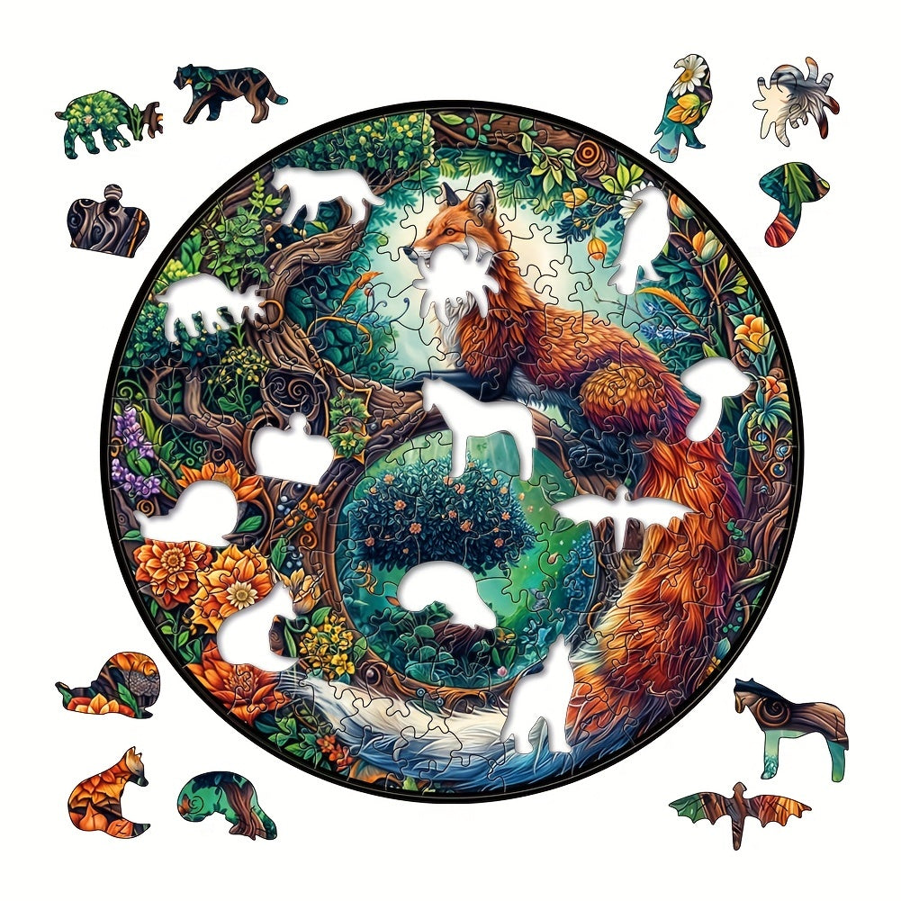 Charming Fox Angel Wooden Puzzle - Round, Colorful Jigsaw for Focus & Training - Perfect Gift for Birthdays, Thanksgiving, Halloween, Christmas