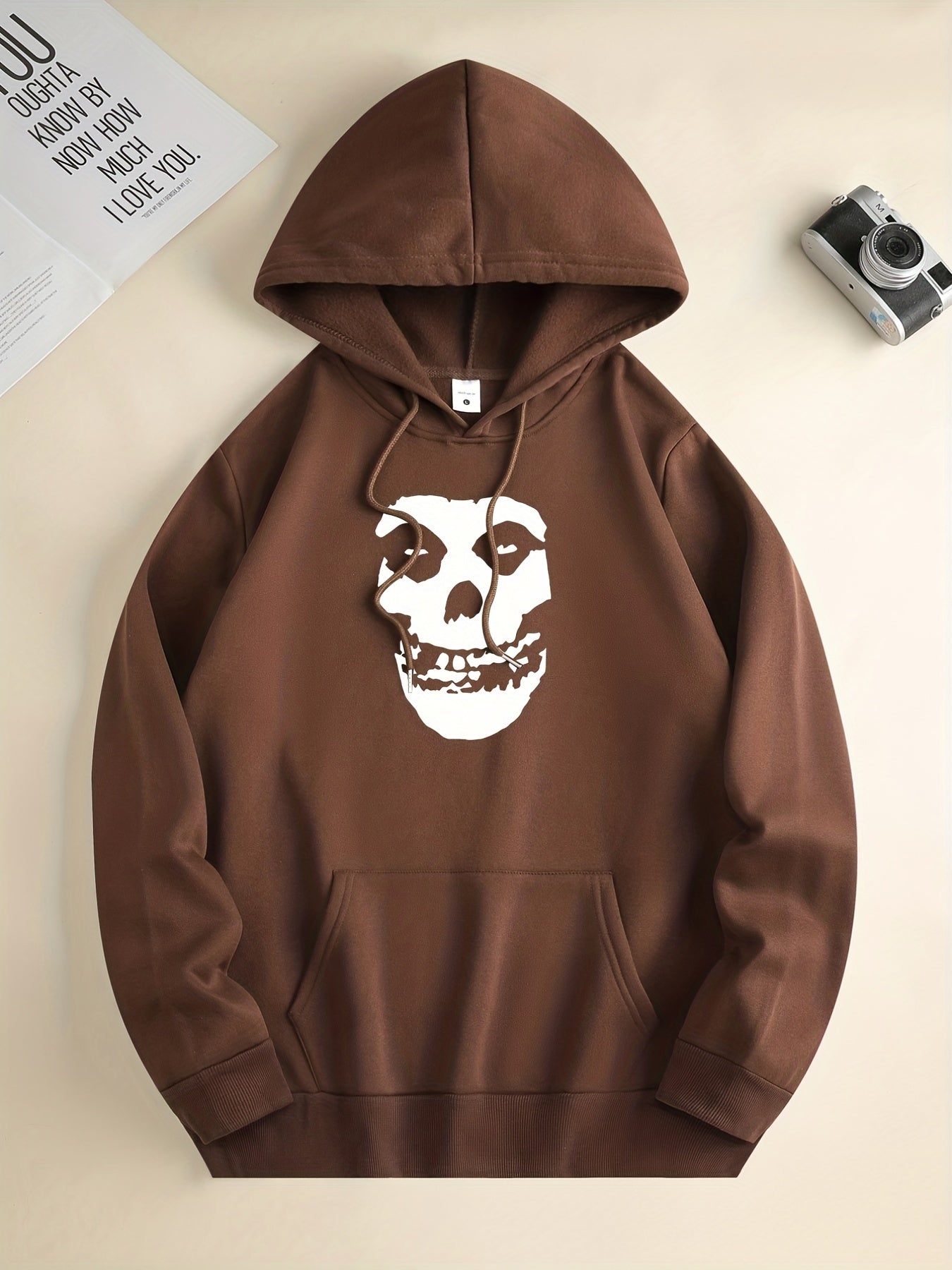 Skull Print Hoodie, Hoodies For Men, Men's Casual Graphic Design Pullover Hooded Sweatshirt With Kangaroo Pocket Streetwear For Winter Fall, As Gifts Halloween