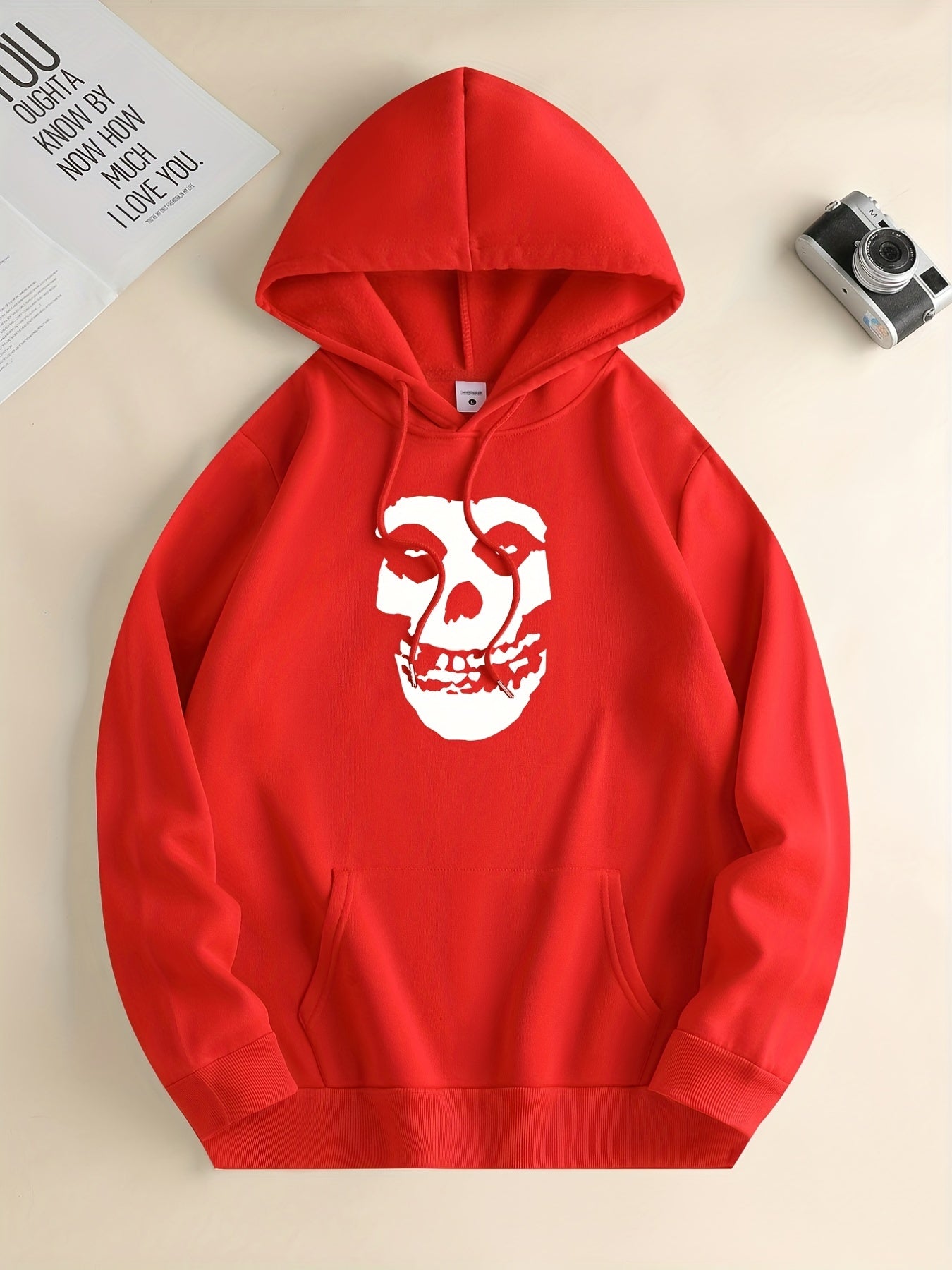 Skull Print Hoodie, Hoodies For Men, Men's Casual Graphic Design Pullover Hooded Sweatshirt With Kangaroo Pocket Streetwear For Winter Fall, As Gifts Halloween