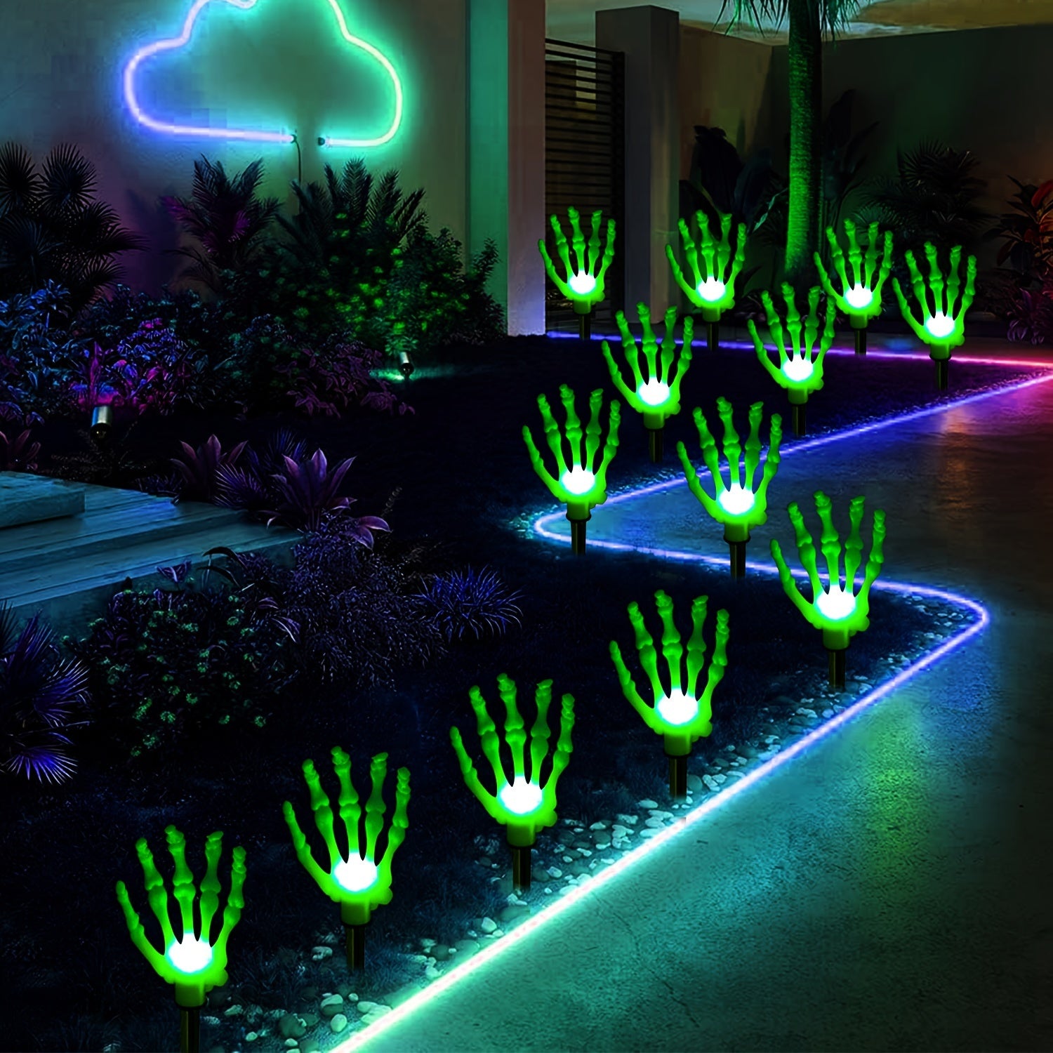[Fast Arrival] 12pcs Solar-Powered Halloween Garden Lights - Waterproof LED Skeleton Hands, 8 Lighting Modes, Outdoor Yard & Lawn Decorations for Spooky Ambiance