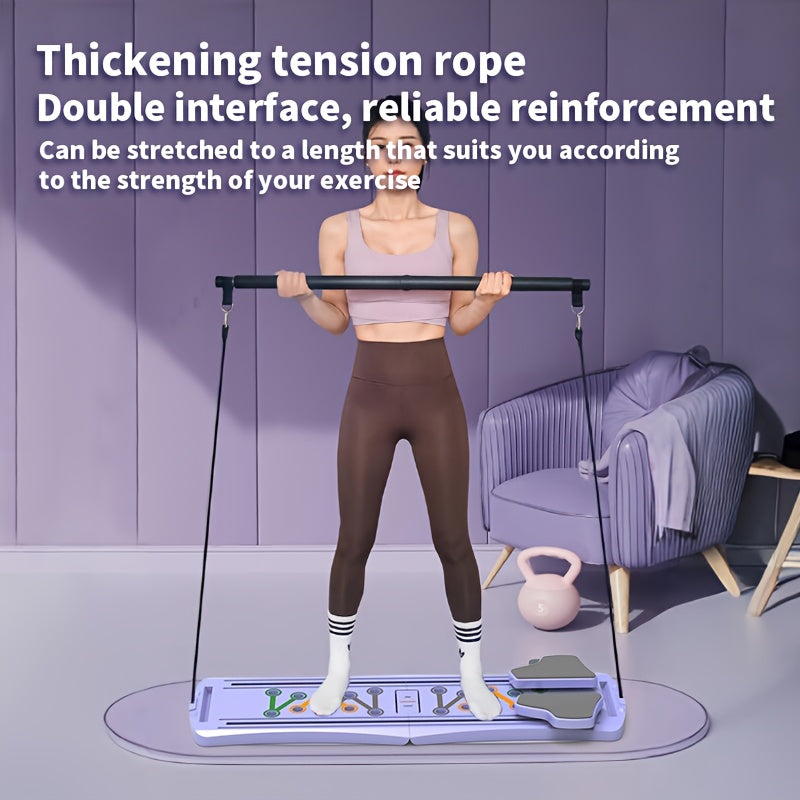 8-in-1 Home Gym Fitness Set with Abdominal Trainer, Balance Board, Resistance Bands, Yoga Mat & Pull-Up Bars - Full-Body Workout System for Core Strength, Cardio, Pilates, Sliding/Running Training - Manual Operation, No Batte