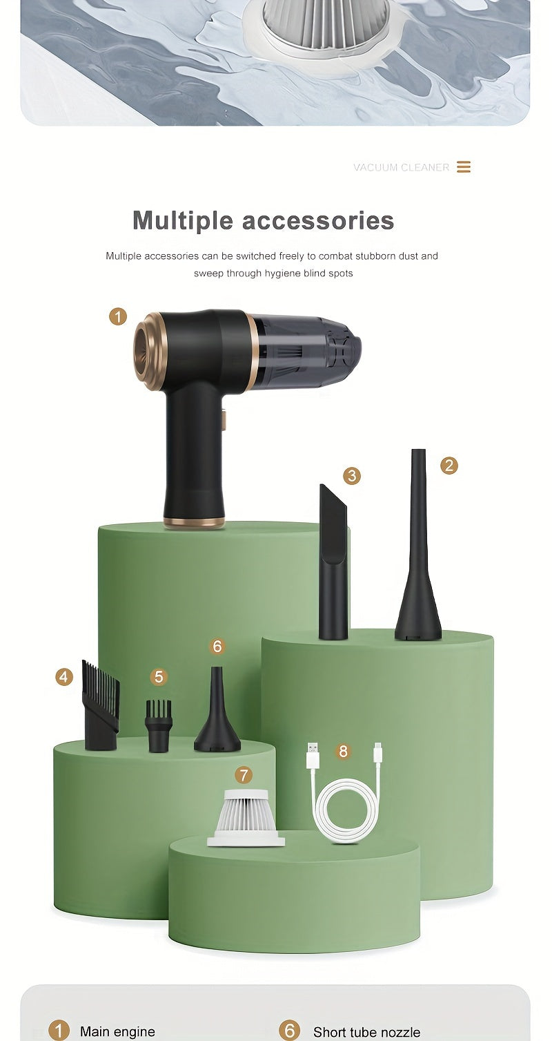 Handheld wireless portable vacuum cleaner, rechargeable, 2000 * 2 milliampere battery, suction force 5000Pa, integrated blowing and suction, suitable for multifunctional high-power small home appliance vacuum cleaners in auto