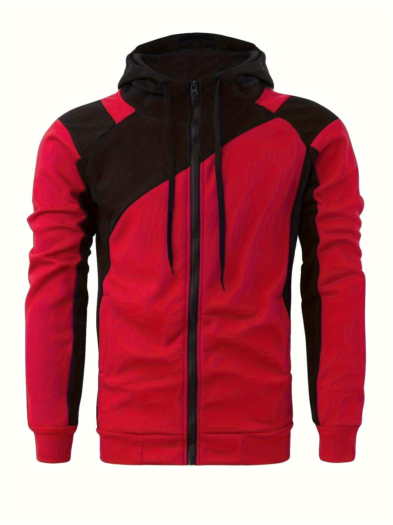 Stylish Men's Color Block Varsity Jacket - Water-Resistant Zip-Up Design with Adjustable Hood, Soft Fleece Lining, and Multiple Pockets - Perfect for Casual Outdoor Activities and Sports Events