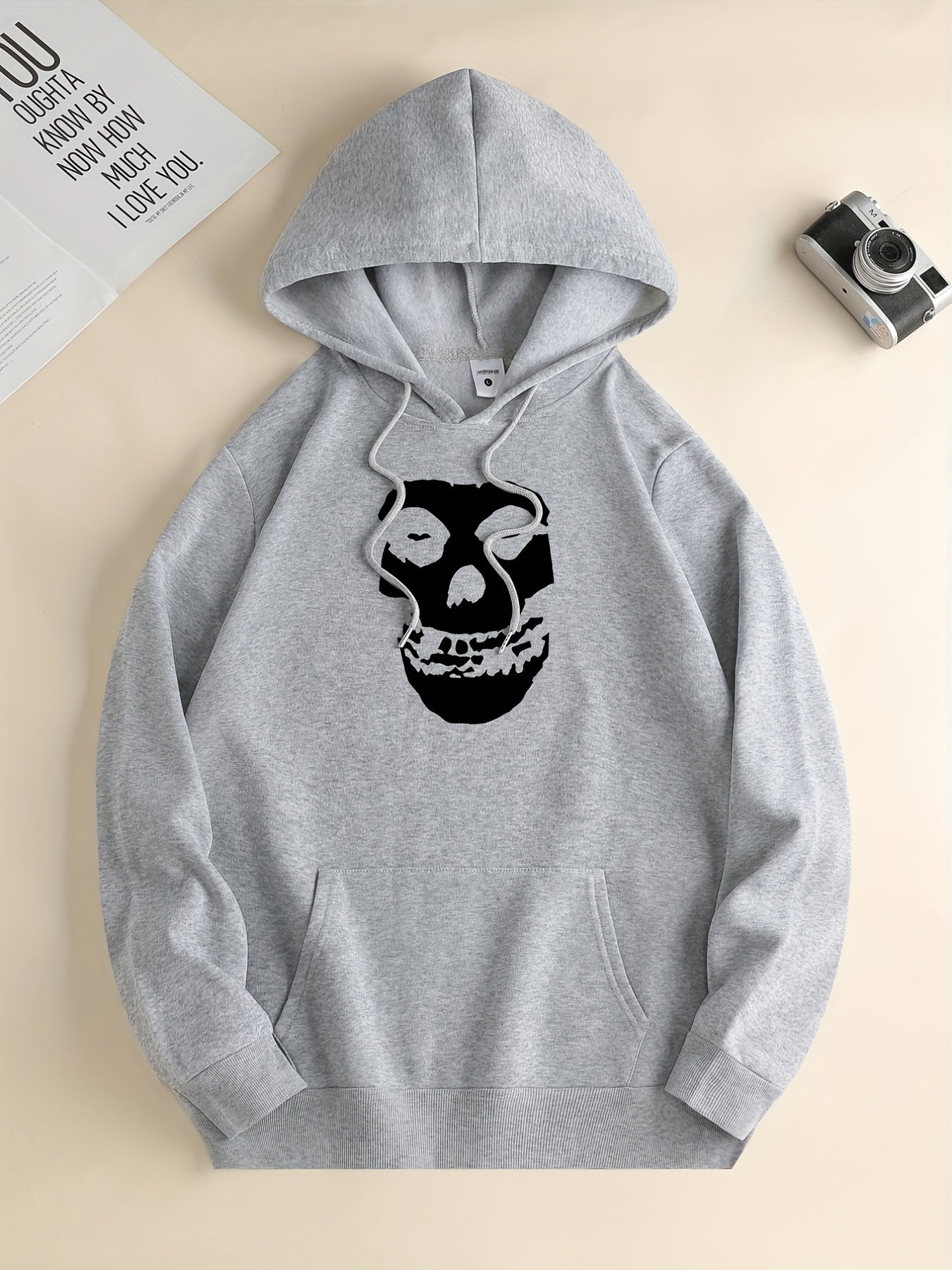 Skull Print Hoodie, Hoodies For Men, Men's Casual Graphic Design Pullover Hooded Sweatshirt With Kangaroo Pocket Streetwear For Winter Fall, As Gifts Halloween
