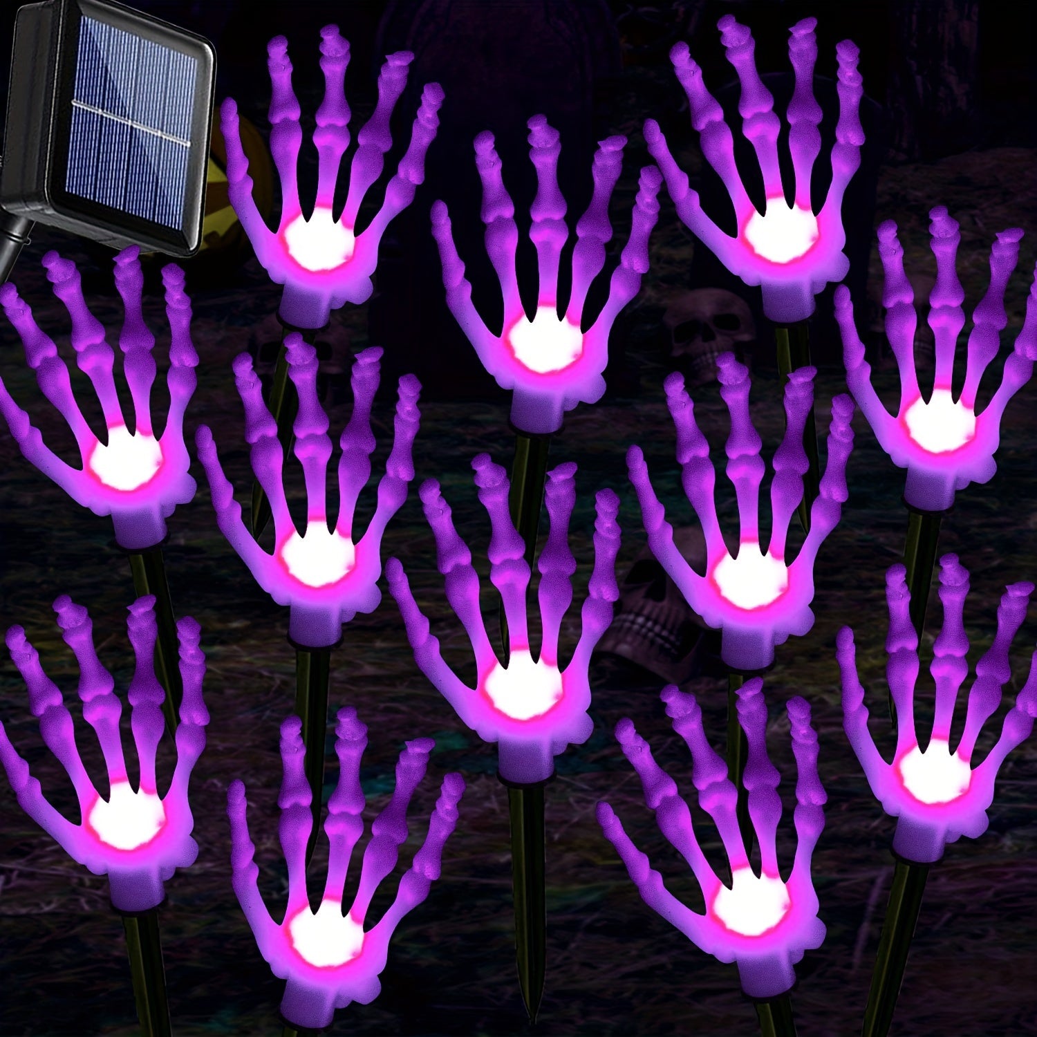 [Fast Arrival] 12pcs Solar-Powered Halloween Garden Lights - Waterproof LED Skeleton Hands, 8 Lighting Modes, Outdoor Yard & Lawn Decorations for Spooky Ambiance