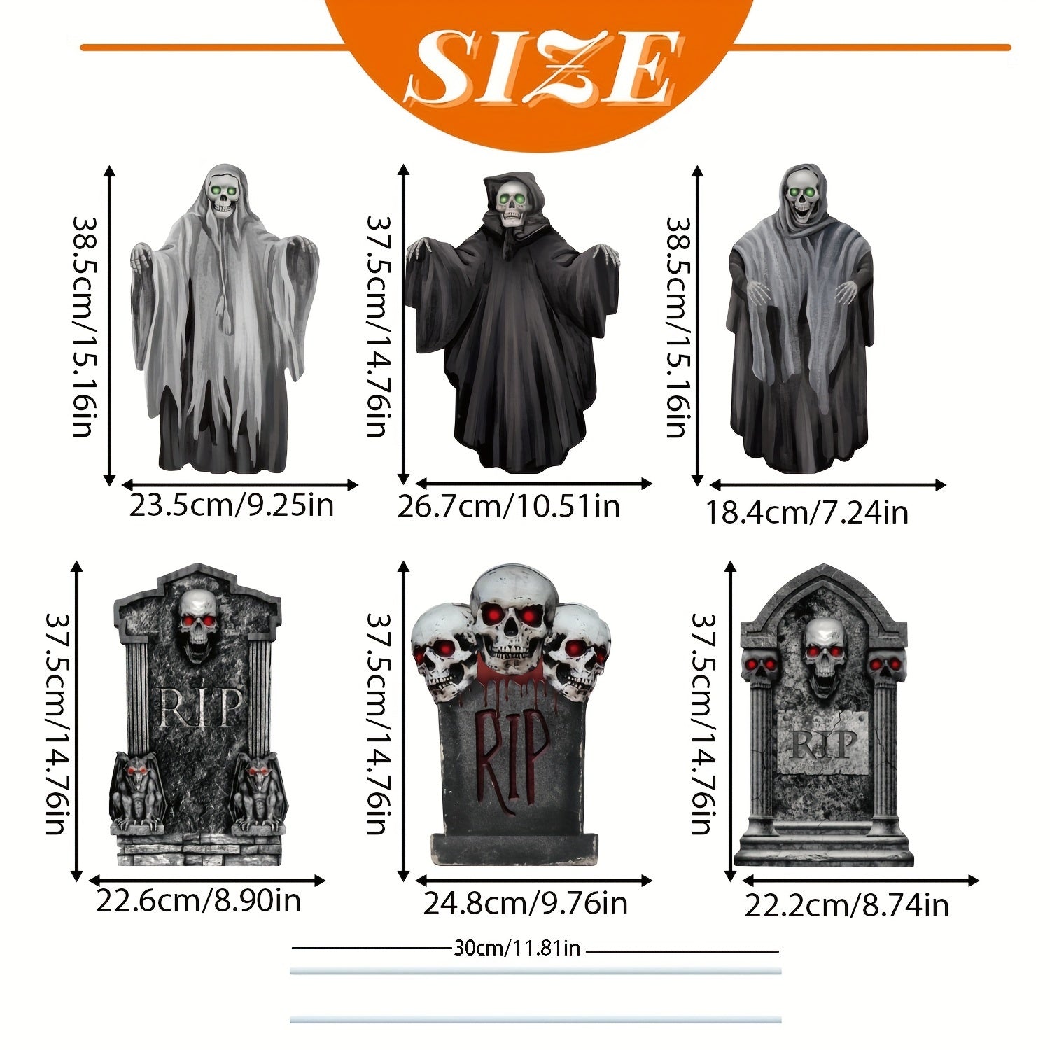 6-pack Spooky 6-Pack Halloween Yard Decorations: Plastic Ghosts & Tombstones with Stakes for Lawn Graveyard Display