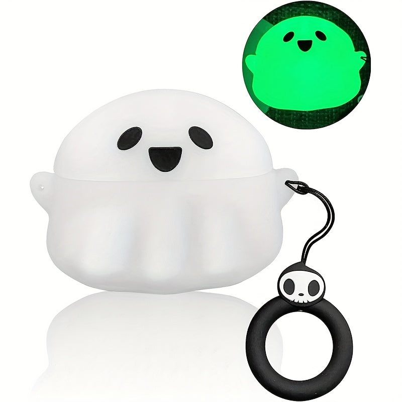 Glow-in-the-Dark Silicone Case for AirPods 1/2/Pro/3rd Gen with Keychain - Cute 3D Ghost Design, Scratch-Resistant & Fingerprint-Proof Protective Cover, Perfect Halloween Gift