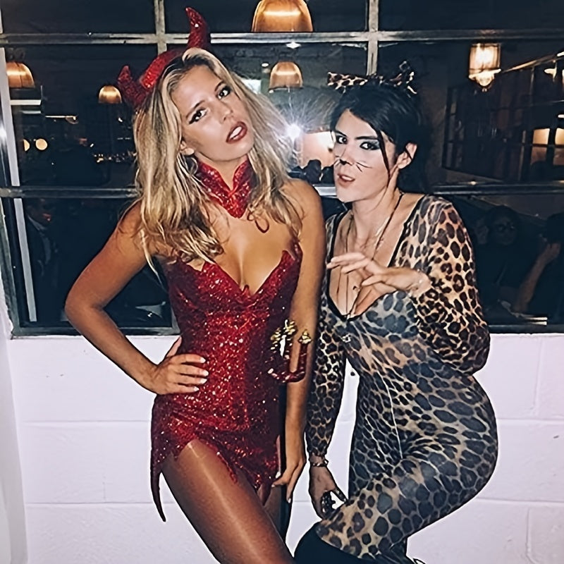 LaVenty Luxury Sequin Fluffy Devil Horns Headband Devil Costumes Festival Party Hats Halloween Party Decoration