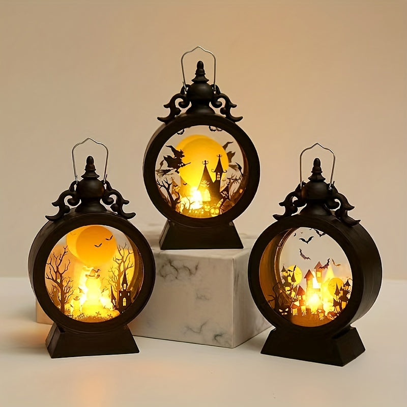 Vintage LED Hanging Storm Lantern - Create Enchanting Halloween Magic with Its Warm Flickering Glow and Authentic Vintage Style - Safe, Energy-Saving, Weatherproof, Reusable
