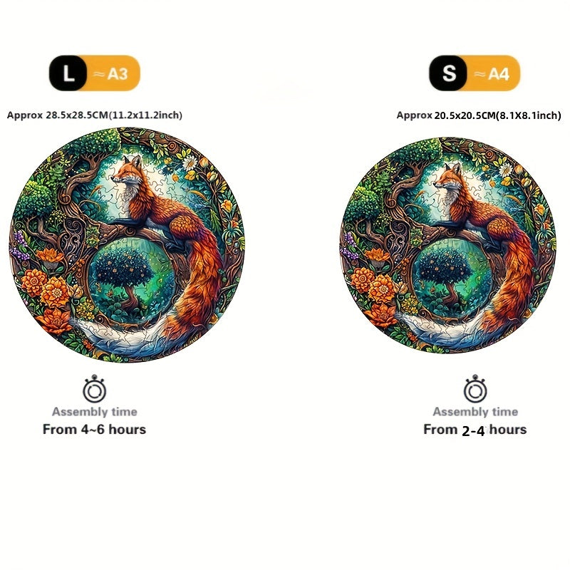 Charming Fox Angel Wooden Puzzle - Round, Colorful Jigsaw for Focus & Training - Perfect Gift for Birthdays, Thanksgiving, Halloween, Christmas