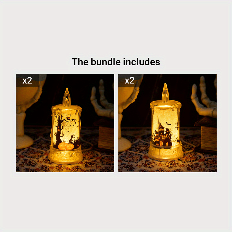 Halloween LED Candle Lights, 1-Pack, Spooky Tabletop Decorations, Plastic Flickering Flameless Pillar Candles, Includes Batteries, Halloween Party Supplies, Ghostly Scene Props, Button Battery Operated