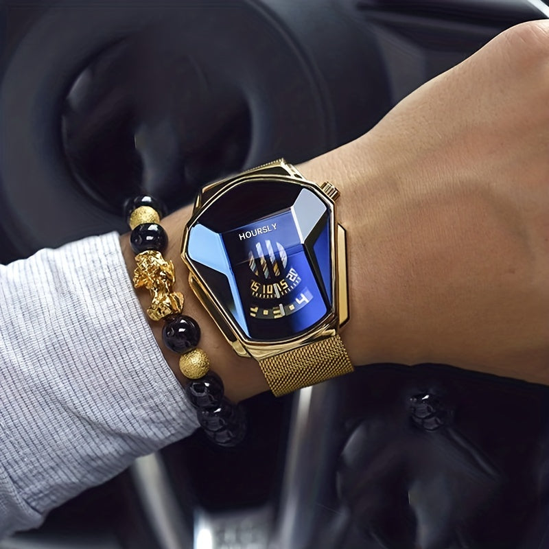 Men's Watch With A Unique Large Dial, Quartz Watch For Men, Racing Steel Strap Set