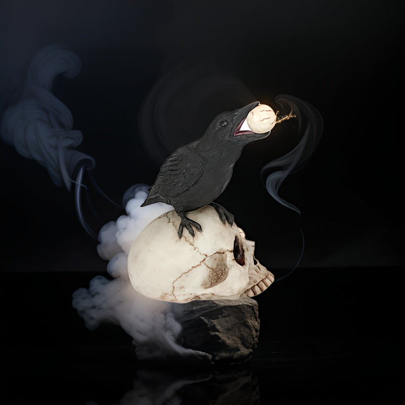 1pc Lifelike Raven & Skull Eyeball Decor, Spooky Halloween Scene Prop - Durable Resin, Perfect for Haunted Houses, Bars, and Secret Rooms - Creepy Skull Head Ornament with Realistic Feathered Texture