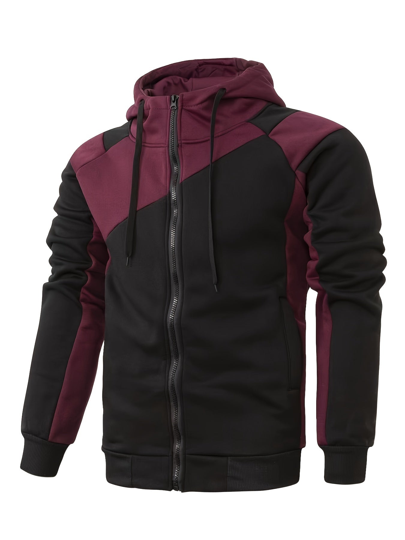 Stylish Men's Color Block Varsity Jacket - Water-Resistant Zip-Up Design with Adjustable Hood, Soft Fleece Lining, and Multiple Pockets - Perfect for Casual Outdoor Activities and Sports Events