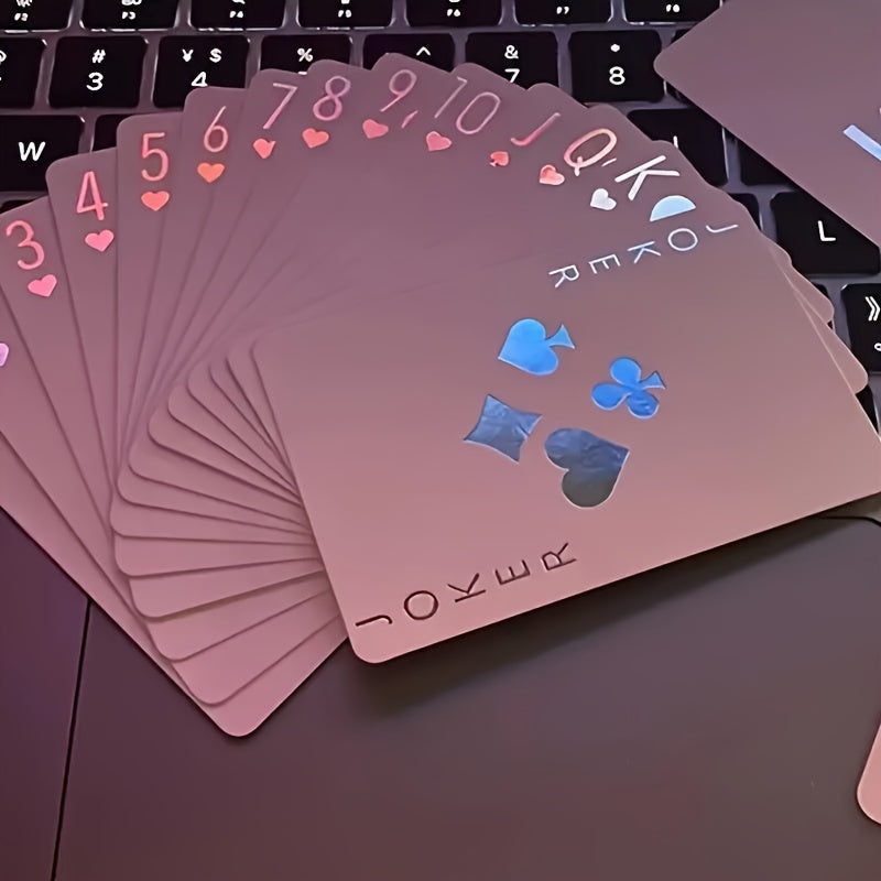 Vibrant Laser-Engraved Playing Cards - 54pcs Set for Parties & Gatherings, Durable Plastic, Ideal for Halloween & Christmas Gifts