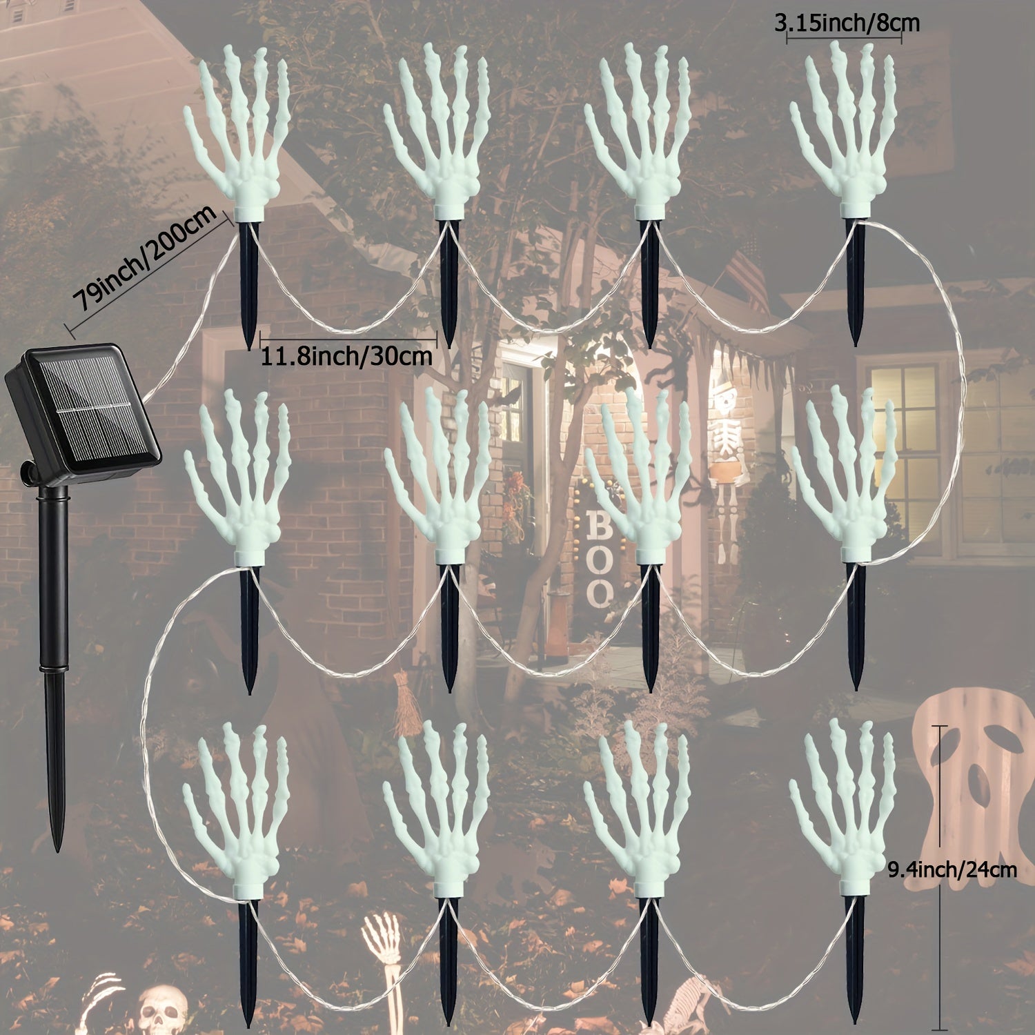 [Fast Arrival] 12pcs Solar-Powered Halloween Garden Lights - Waterproof LED Skeleton Hands, 8 Lighting Modes, Outdoor Yard & Lawn Decorations for Spooky Ambiance