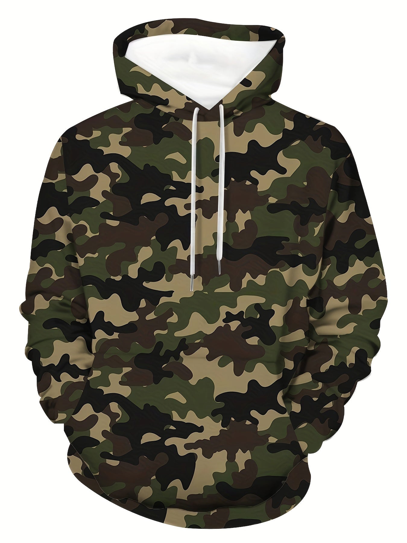 Plus Size Men's Stylish Loose Camouflage Graphic Print Hoodie With Pockets, Casual Breathable Long Sleeve Hooded Sweatshirt For Outdoor Activities, Men's Clothing