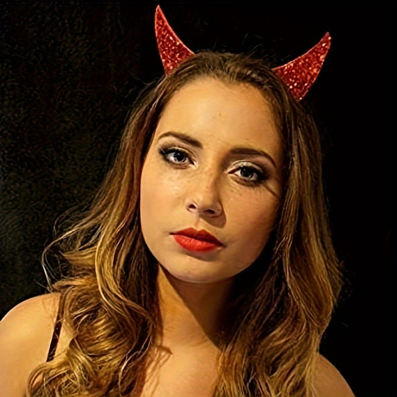 LaVenty Luxury Sequin Fluffy Devil Horns Headband Devil Costumes Festival Party Hats Halloween Party Decoration