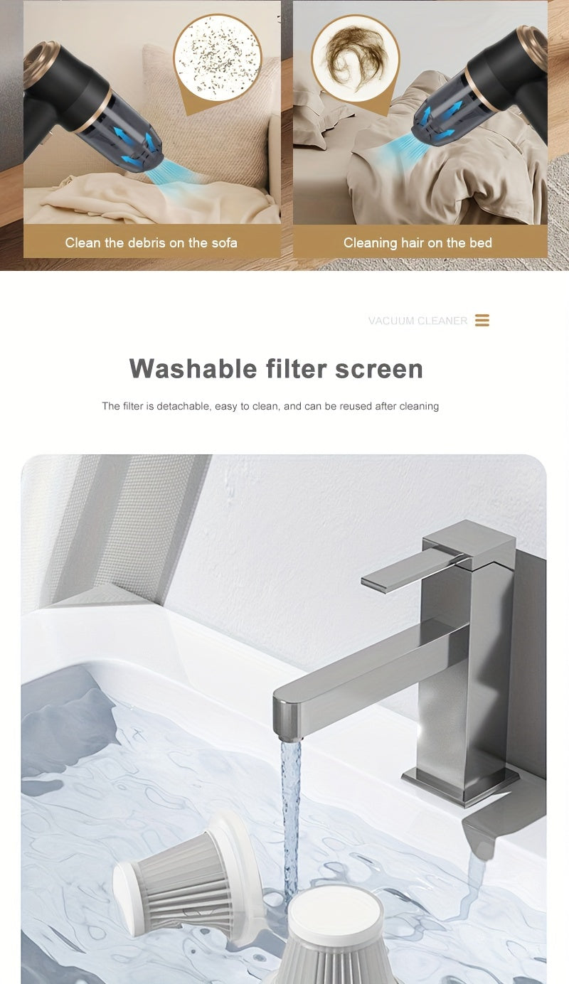 Handheld wireless portable vacuum cleaner, rechargeable, 2000 * 2 milliampere battery, suction force 5000Pa, integrated blowing and suction, suitable for multifunctional high-power small home appliance vacuum cleaners in auto