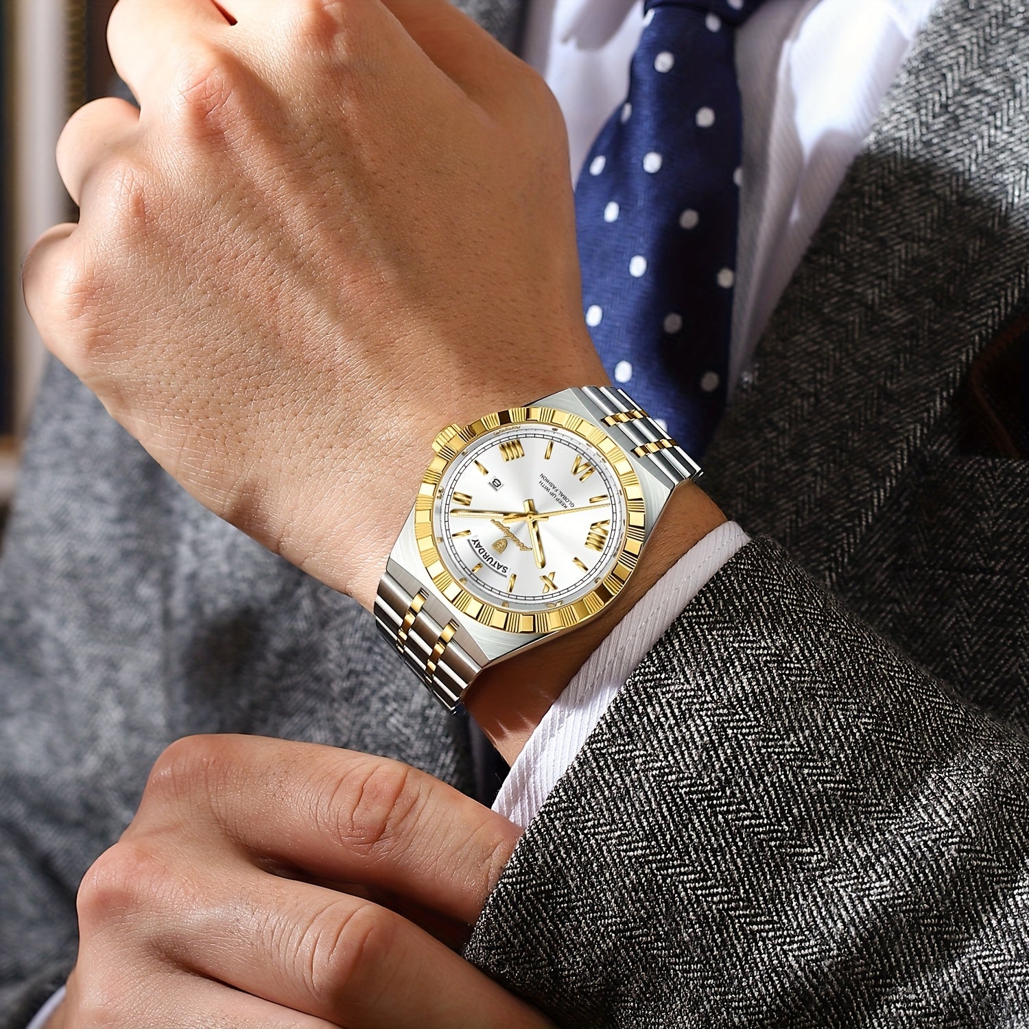 Business Trend Men's Watch Waterproof Calendar Week Stainless Steel Quartz Wristwatch