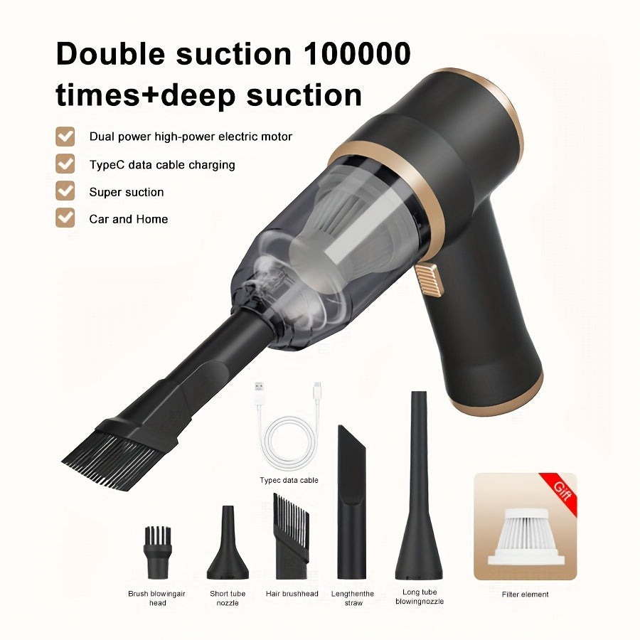 Handheld wireless portable vacuum cleaner, rechargeable, 2000 * 2 milliampere battery, suction force 5000Pa, integrated blowing and suction, suitable for multifunctional high-power small home appliance vacuum cleaners in auto