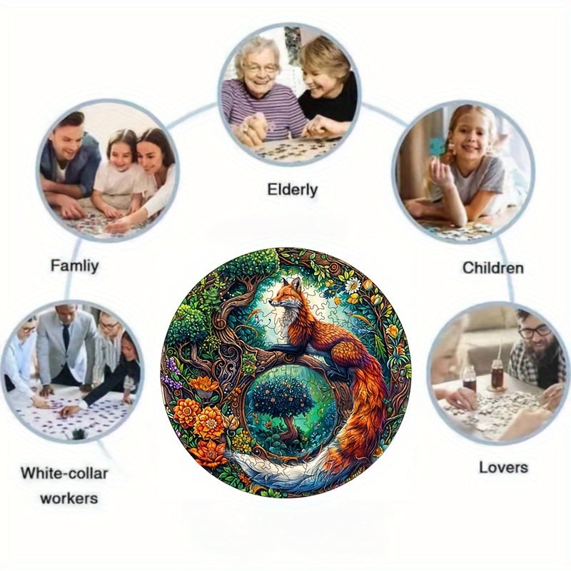 Charming Fox Angel Wooden Puzzle - Round, Colorful Jigsaw for Focus & Training - Perfect Gift for Birthdays, Thanksgiving, Halloween, Christmas