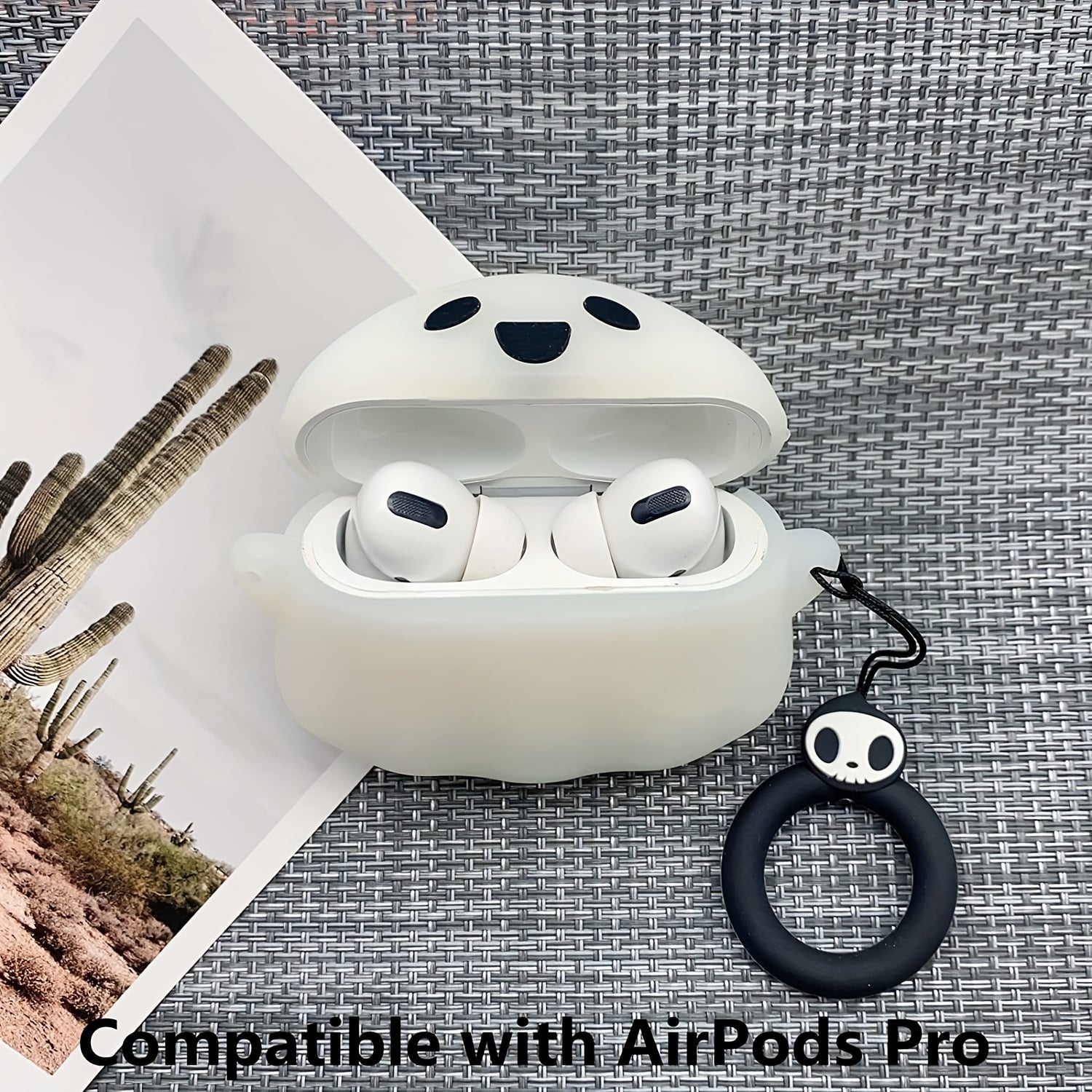 Glow-in-the-Dark Silicone Case for AirPods 1/2/Pro/3rd Gen with Keychain - Cute 3D Ghost Design, Scratch-Resistant & Fingerprint-Proof Protective Cover, Perfect Halloween Gift