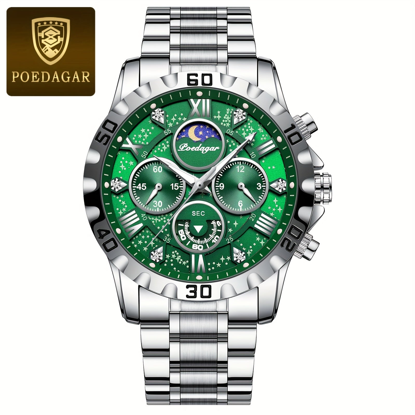 [New Business Water Resistance Watch] POEDAGAR 2024 New Business Executive Men's Quartz Chronograph Watch with Water Resistance, Night Light, and Stainless Steel Band