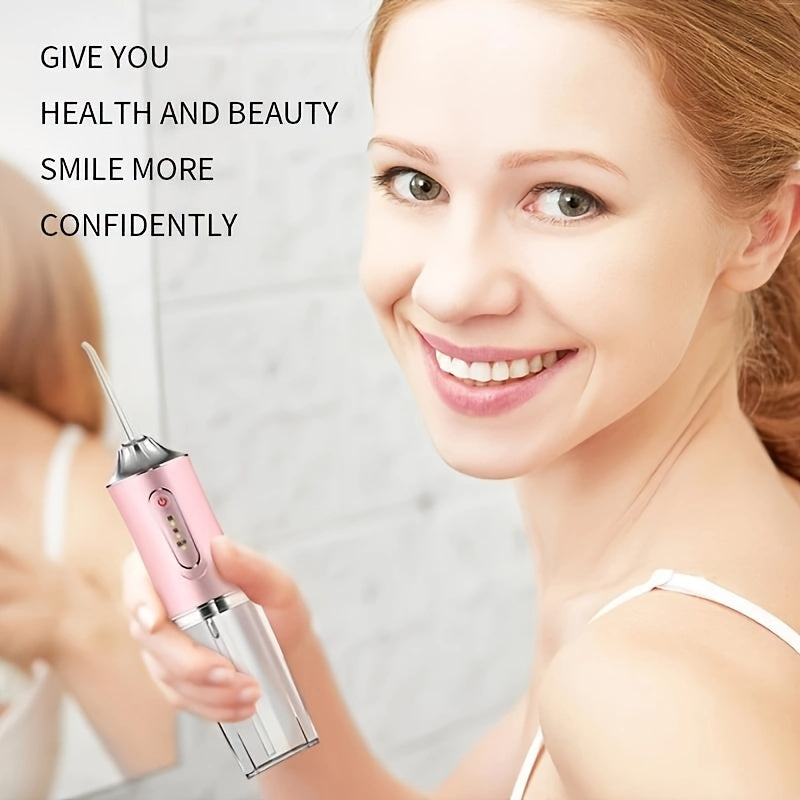 1pc Portable Dental Water Flosser, USB Rechargeable Water Jet Floss Tooth Pick 4 *Jet Tip 3 Modes Wireless Security Home Electronics Cute Gift, 5V Mobile Phone Data Cable, USB Socket, Power Bank Charging