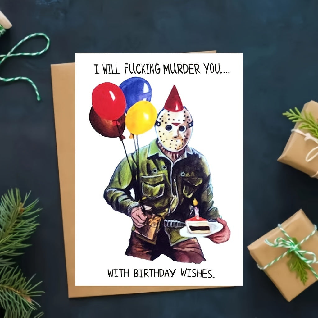 Hilarious Jason Voorhees Birthday Card - Perfect For Him Or Her, Horror Movie Theme, Spooky Killer Greeting, Halloween & Birthday Combo Horror Birthday Card