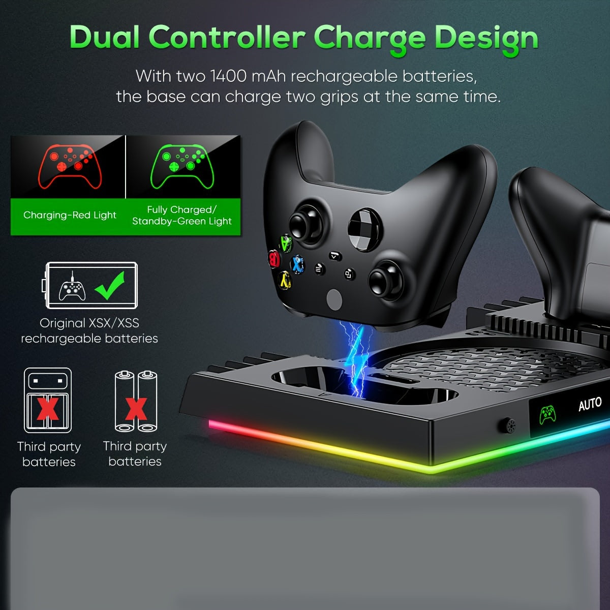 Xbox Series X & S RGB LED Charging Dock with Adjustable Cooling Fan, Dual Controller Stand and Headphone Holder - DOBE FOMIS ELECTRONICS
