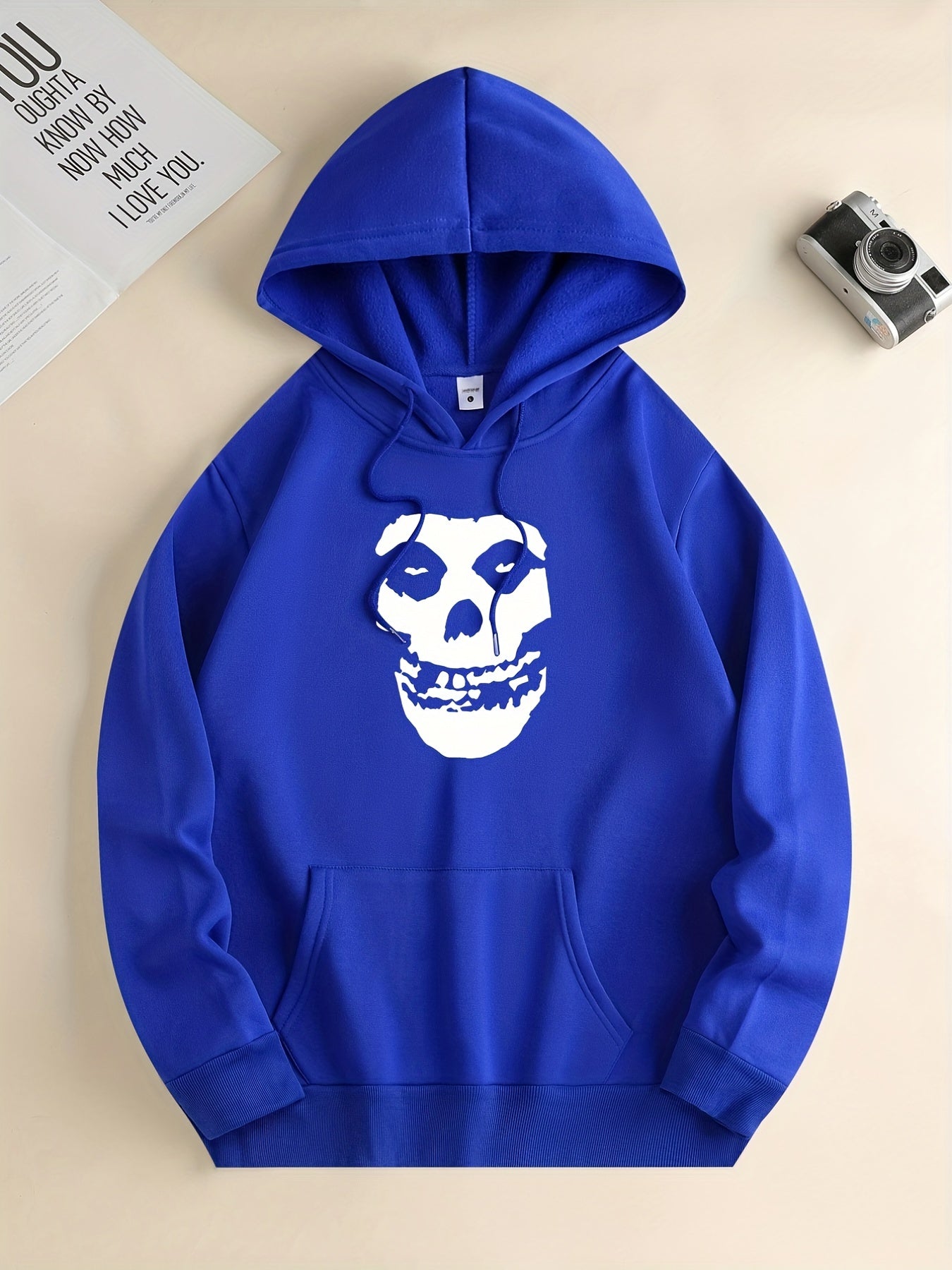 Skull Print Hoodie, Hoodies For Men, Men's Casual Graphic Design Pullover Hooded Sweatshirt With Kangaroo Pocket Streetwear For Winter Fall, As Gifts Halloween