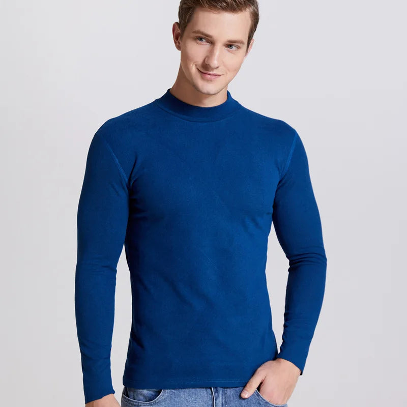 Men's Solid Color Turtleneck T-Shirt For Male Autumn Spring Casual Long Sleeve Basic Bottoming Shirt For Men Slim-Fit Tops