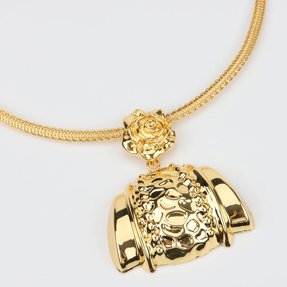 African Women Jewelry Set Pendant Necklace Earrings Weddings Design Bracelet Ring Jewellery Party Bridal Dubai Accessory Gift