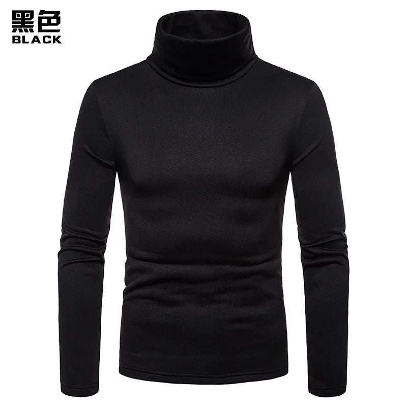Men's Solid Color Turtleneck T-Shirt For Male Autumn Spring Casual Long Sleeve Basic Bottoming Shirt For Men Slim-Fit Tops