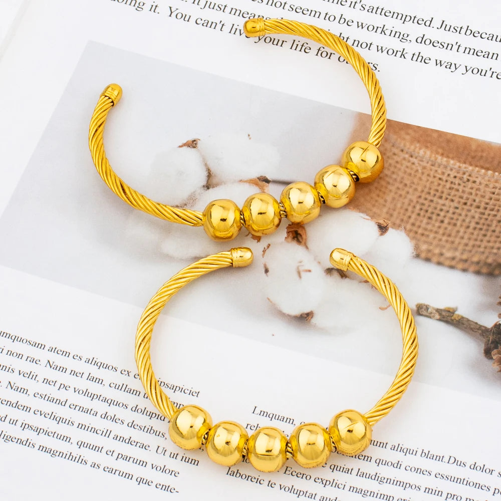 Fashion Jewelry Set for Women Gold Color Knot Design Cuff Bangle New Design Beads Bracelet Weddings Bridal Jewelry Accessories