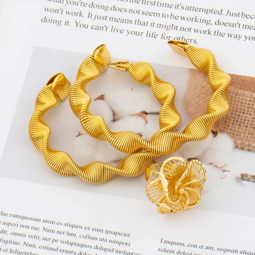 Fashion Jewelry Set for Women Gold Color Knot Design Cuff Bangle New Design Beads Bracelet Weddings Bridal Jewelry Accessories