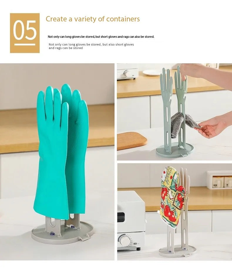 Kitchen Glove Drying Rack with Drainage Base Rubber Glove Holder and Towel Storage Box Plastic Kitchen Sink Accessories