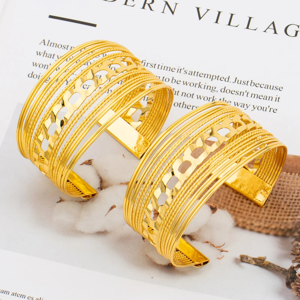 Fashion Jewelry Set for Women Gold Color Knot Design Cuff Bangle New Design Beads Bracelet Weddings Bridal Jewelry Accessories