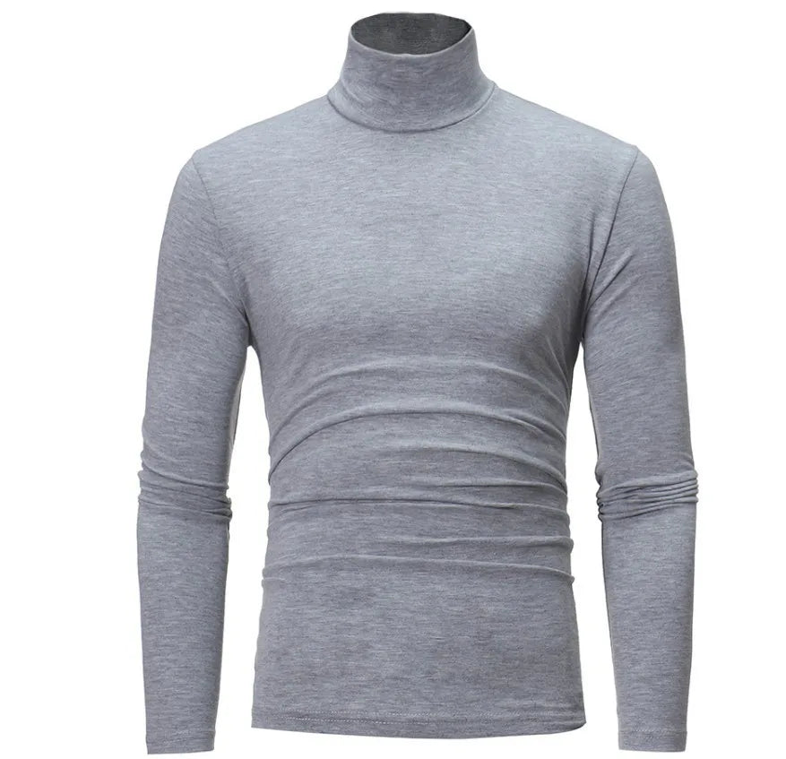 Men's Solid Color Turtleneck T-Shirt For Male Autumn Spring Casual Long Sleeve Basic Bottoming Shirt For Men Slim-Fit Tops