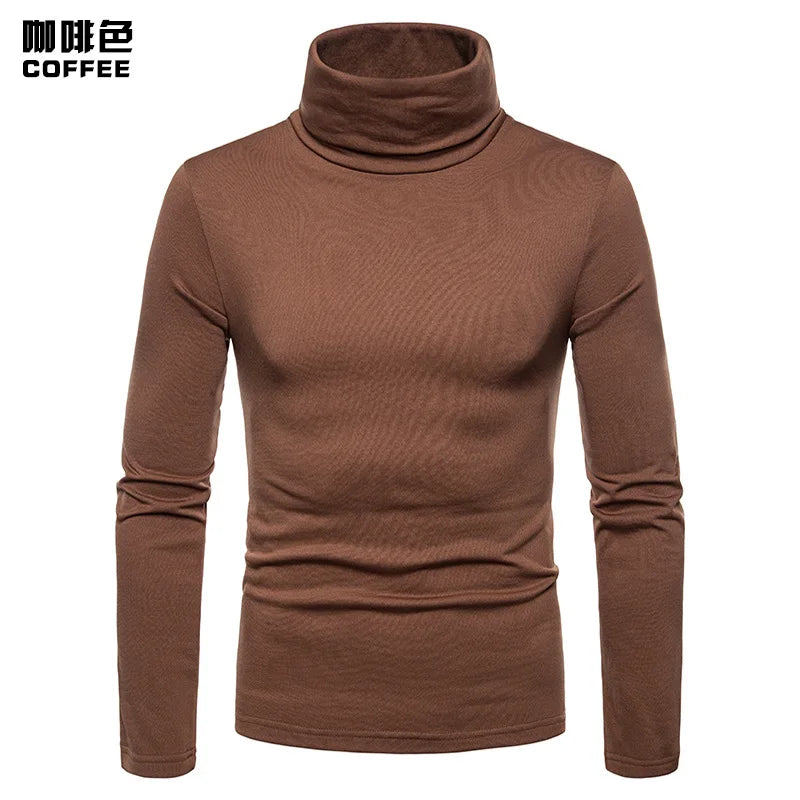 Men's Solid Color Turtleneck T-Shirt For Male Autumn Spring Casual Long Sleeve Basic Bottoming Shirt For Men Slim-Fit Tops
