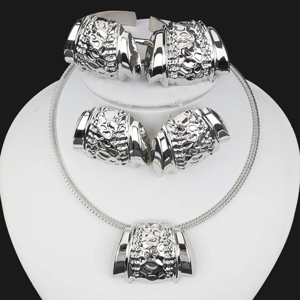 African Women Jewelry Set Pendant Necklace Earrings Weddings Design Bracelet Ring Jewellery Party Bridal Dubai Accessory Gift