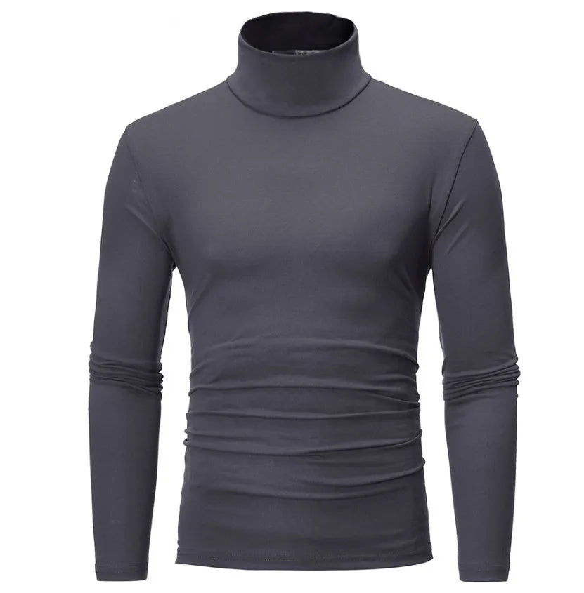 Men's Solid Color Turtleneck T-Shirt For Male Autumn Spring Casual Long Sleeve Basic Bottoming Shirt For Men Slim-Fit Tops